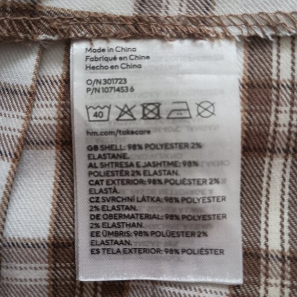 Divided H&M Plaid Pleated White Brown Skater Skirt Women's Size 14 - Picture 4 of 8